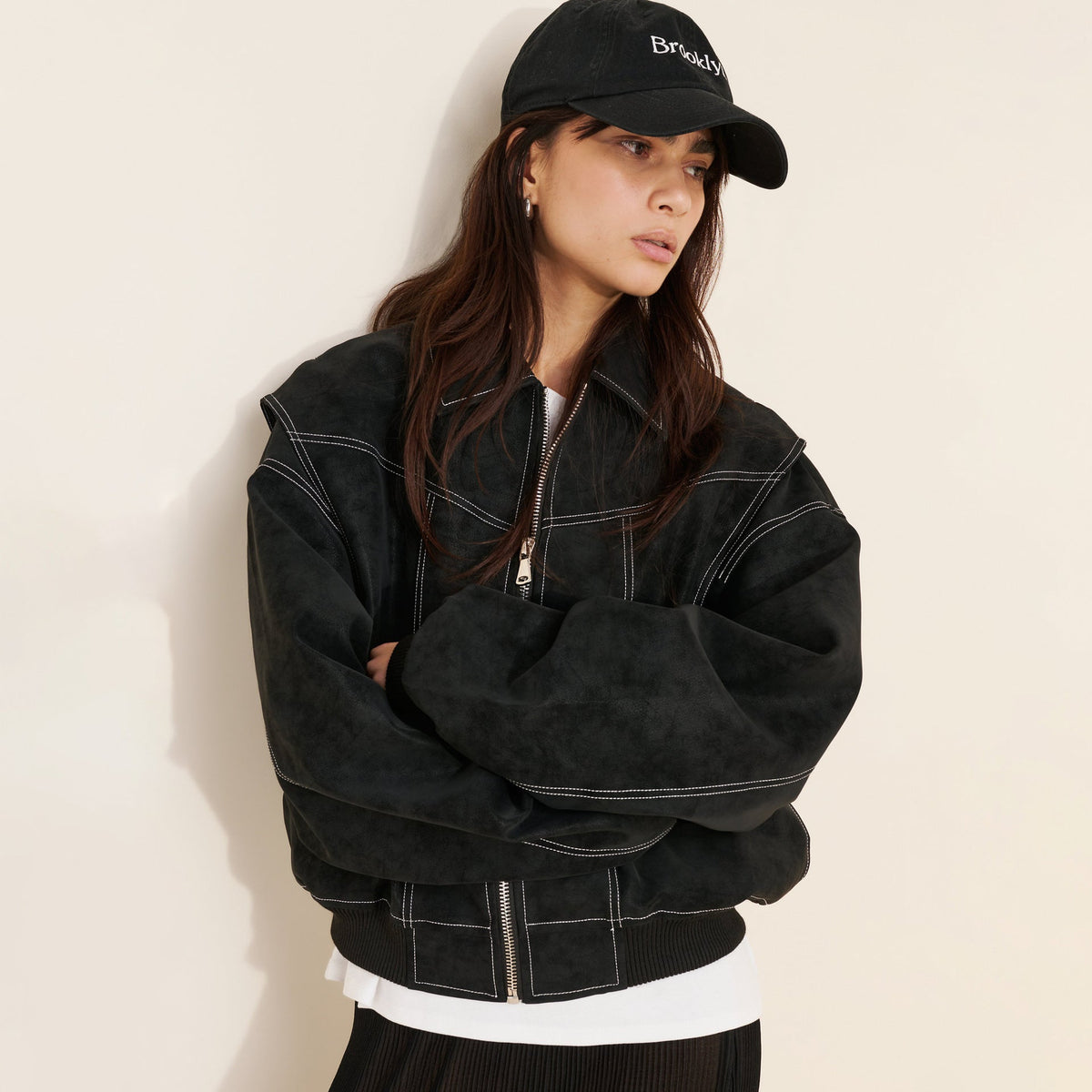 Turn-down Collar Faux Leather JacketShort Style Coat