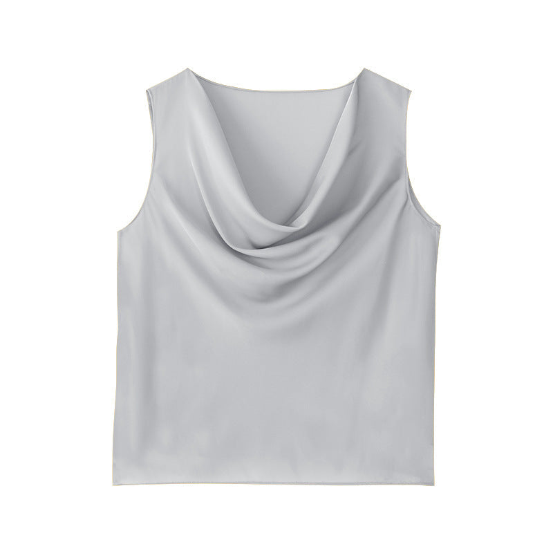 Womens Silk Boat-Neck Sleeveless Tank Top Mulberry-Silk Knitted Base Layer