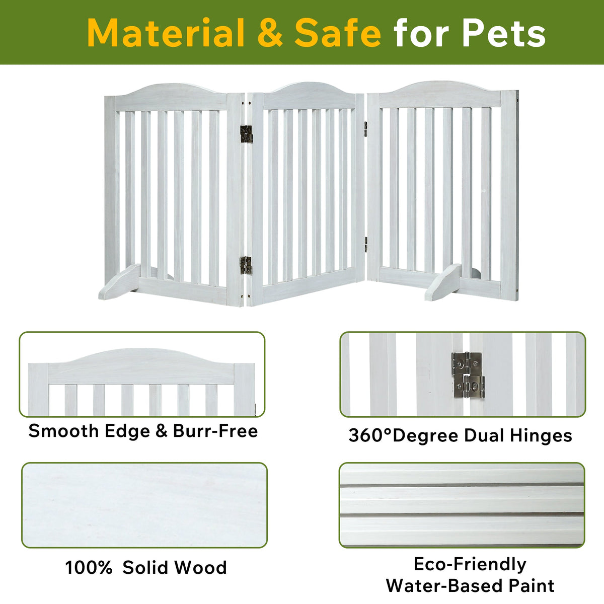 Wooden Freestanding Foldable Pet Gate for Dogs