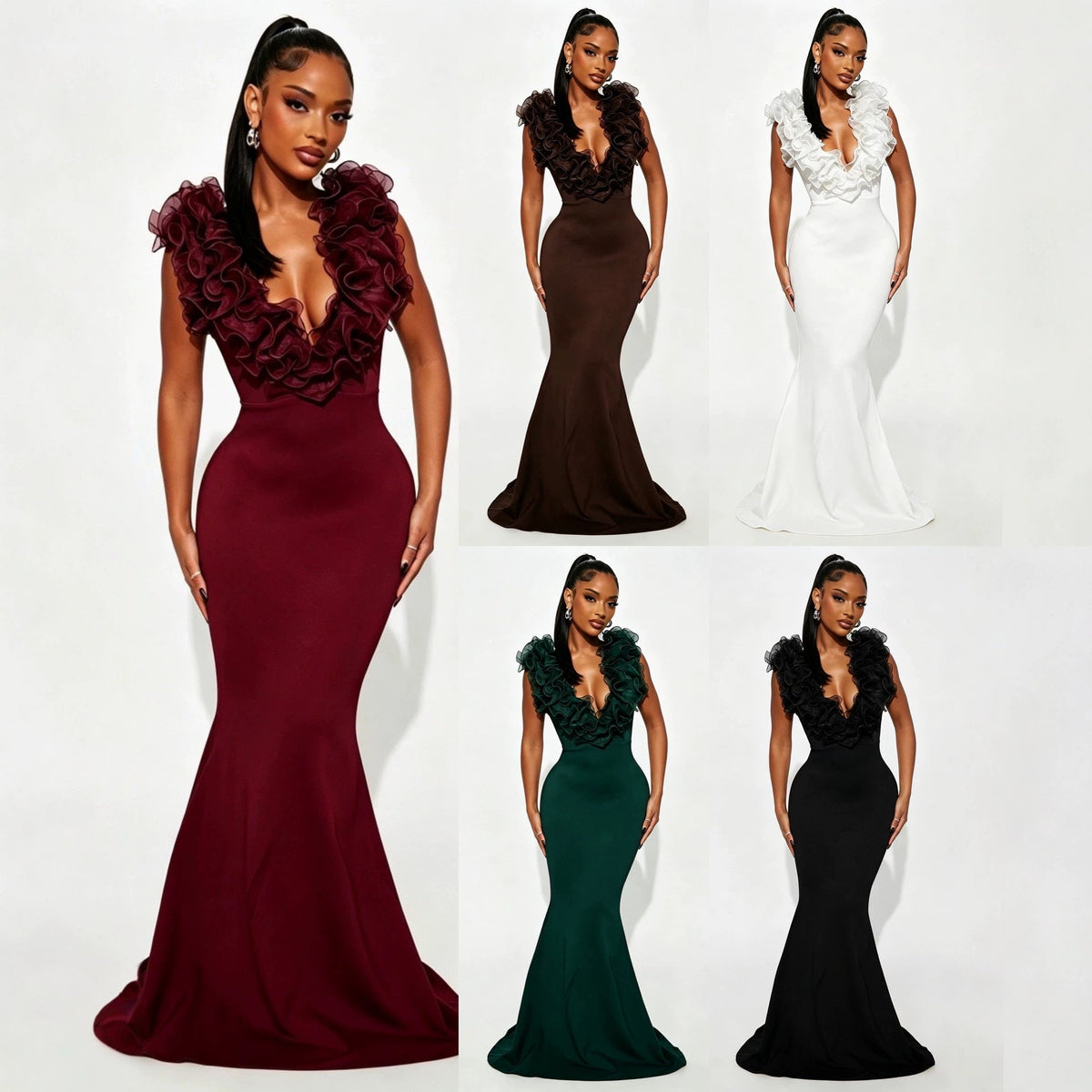 Women's Deep V-neck Backless Long Dress