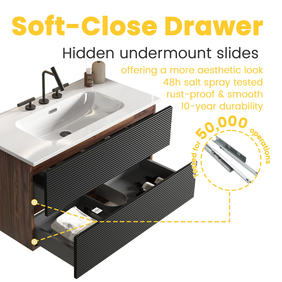 Gloria 36" Wall Mounted Soft Bathroom Vanity