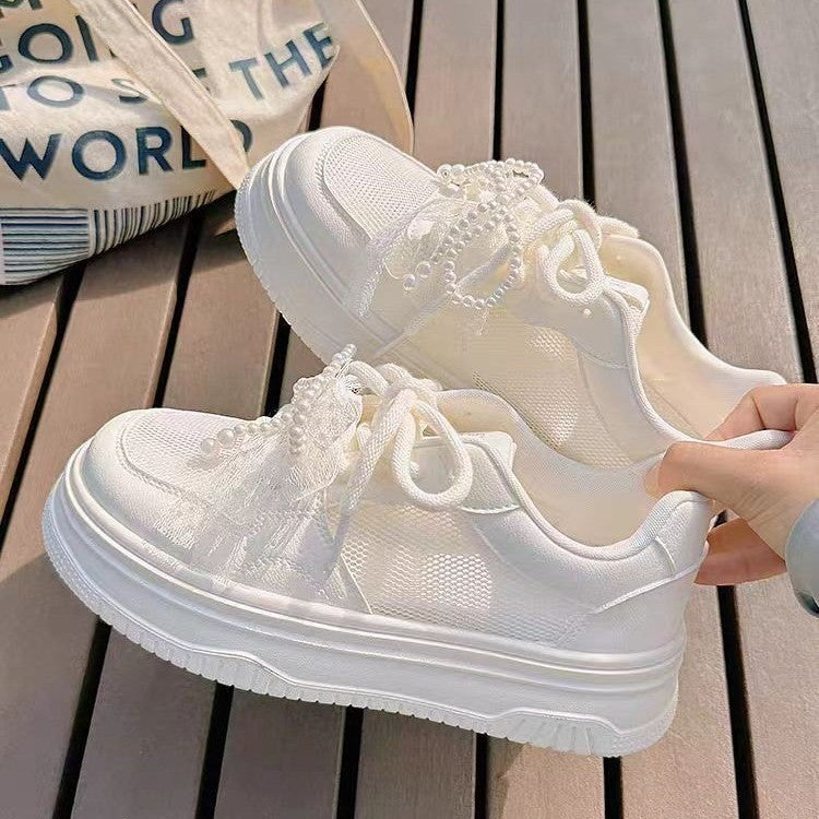 2026 Summer New Women's Mesh Breathable White Shoes, Chic All-Match Casual Skate Shoes, Thick Sole Sneakers For Dresses
