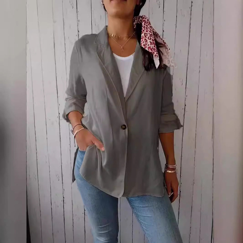 AutumnWinter Womens Cotton-linen Blazer With A Lapel And A Single Button