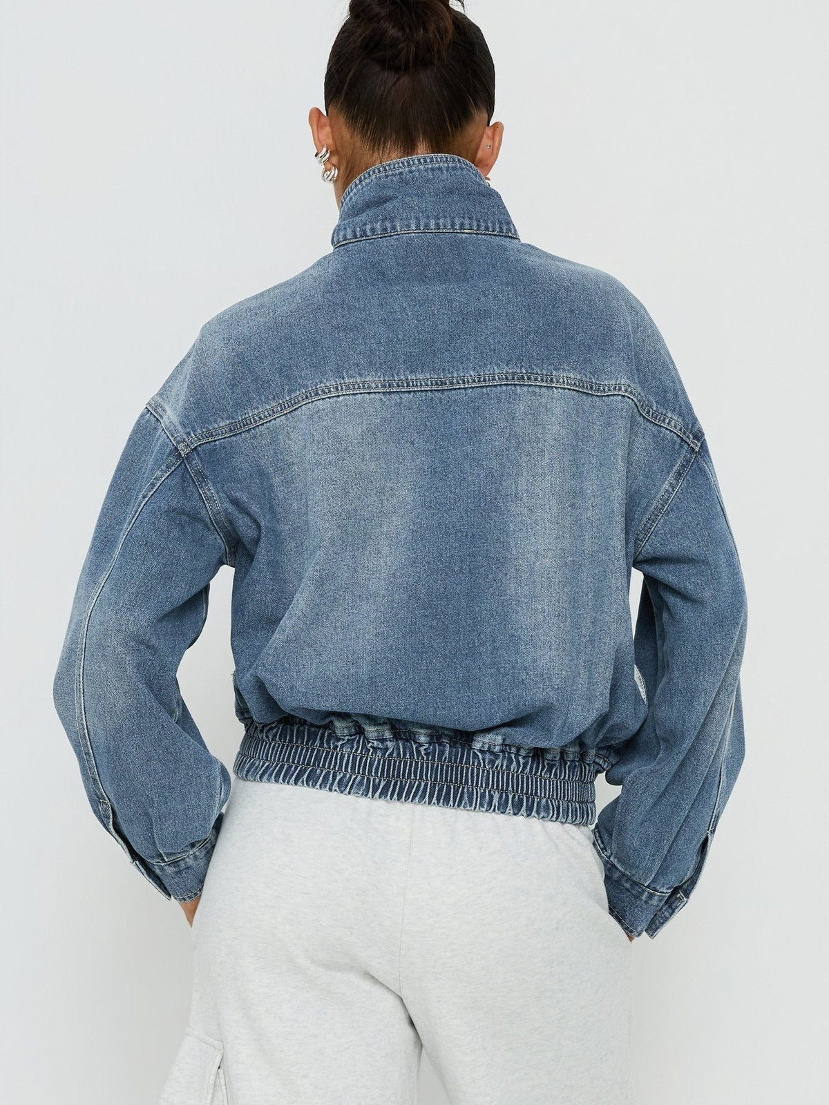 Loose Washed Denim Cross-BorderRetro Stand-Collar Jacket