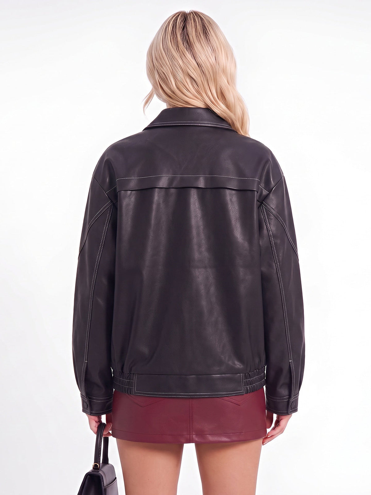 Women's Imitation Leather Oversize Jacket  Motorcycle Style Jacket Spring And Autumn Fashion Jacket Travel Zipper Jacket