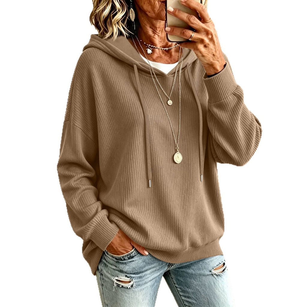 Amazon Cross-border Autumn And Winter Lazy Pit Knitted Hoodie Loose Meat Covering Shoulder Sleeve Women's Pullover Sweater