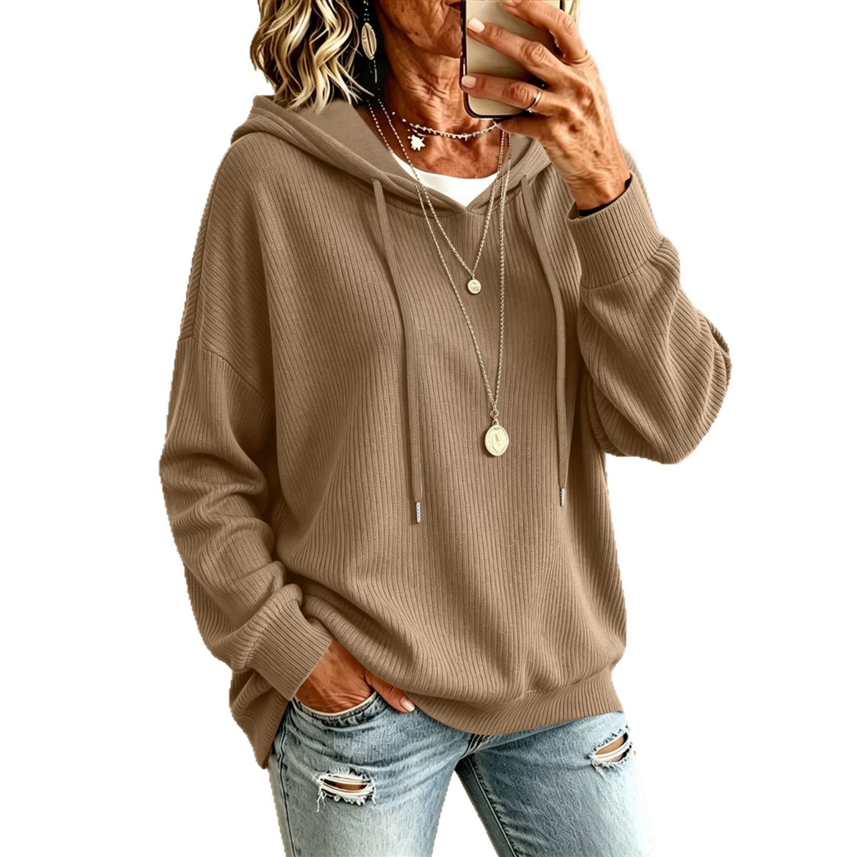Amazon Cross-border Autumn And Winter Lazy Pit Knitted Hoodie Loose Meat Covering Shoulder Sleeve Women's Pullover Sweater