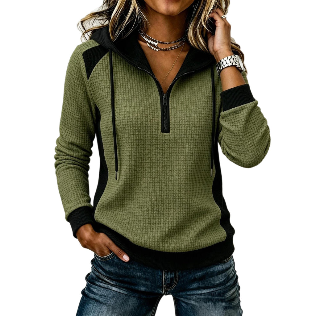 Women's Waffle-knit Half-zip Hooded Sweatshirt