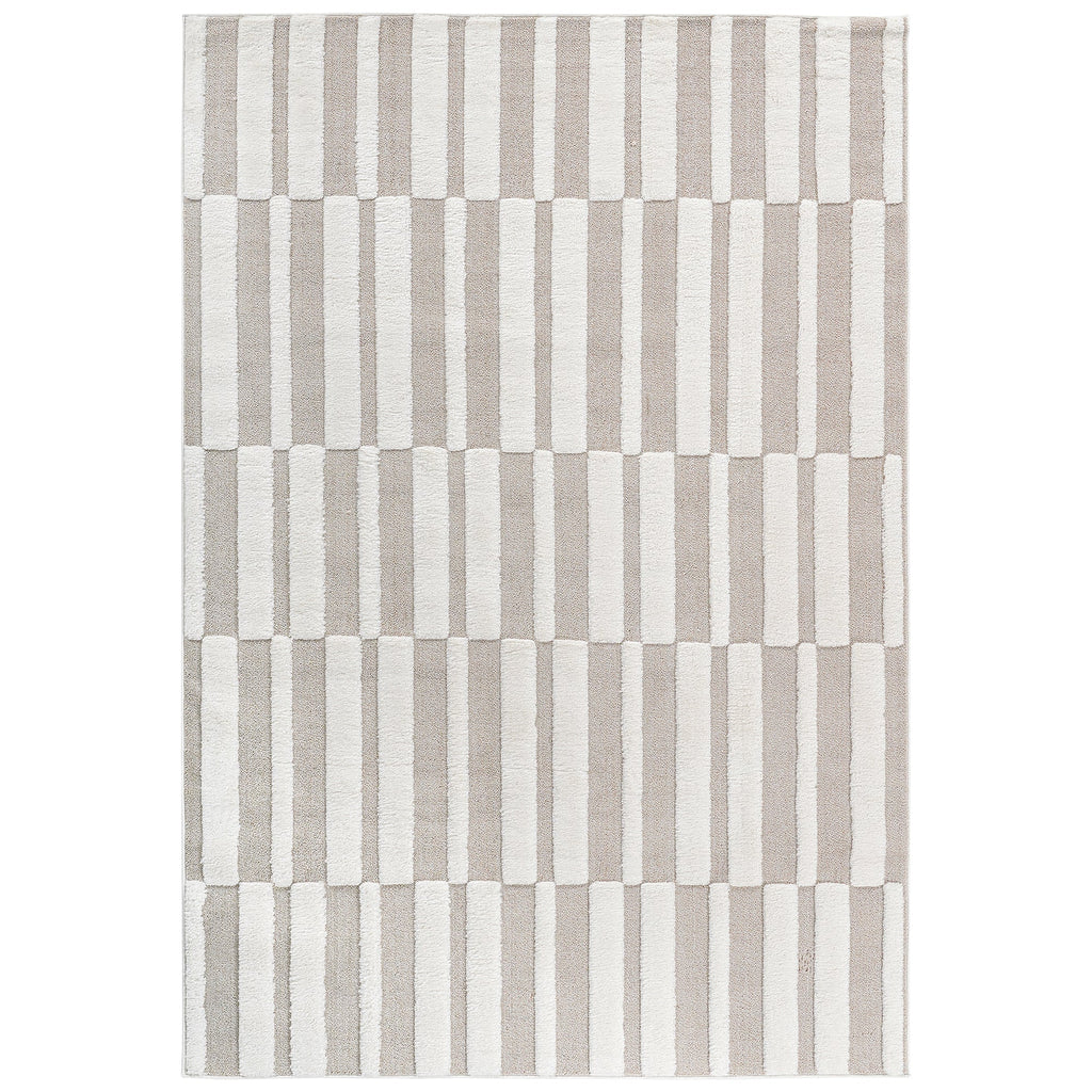Step Collection High-Low Striped Beige/Cream Indoor Area Rug