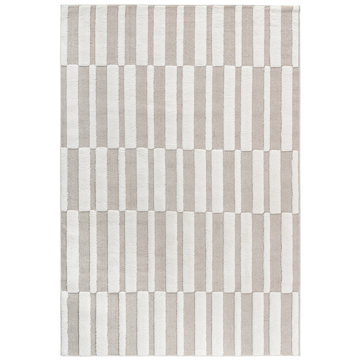 Step Collection High-Low Striped Beige/Cream Indoor Area Rug