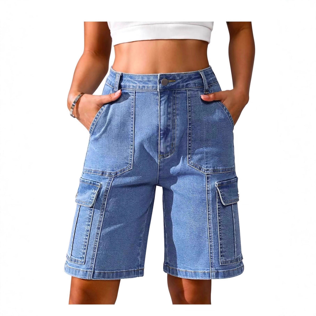 High-waisted Denim Capri Shorts For Women