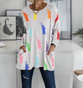 Women Colorful Statue-of-Liberty Print Long-Sleeve Tunic Top