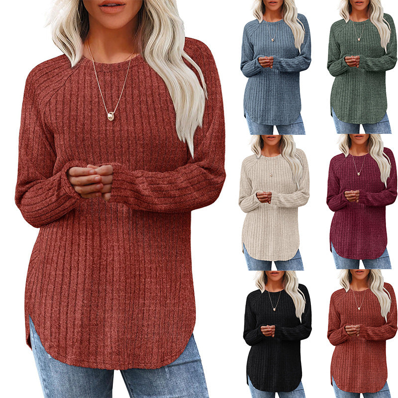 2026 European And American Women's Autumn New Loose Round Neck Base Shirt Long Sleeved Shirt