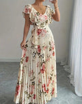 Women's V-neck Printed Ruffle A-line Dress