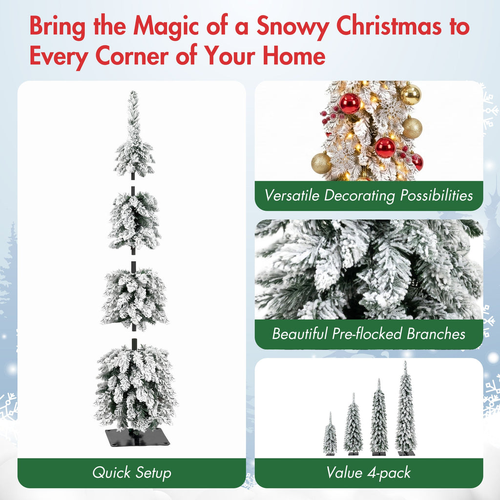 4 Pack Pre-Flocked Pencil Christmas Trees