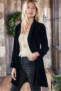 Solid-color Street-style Velvet Long Blazer