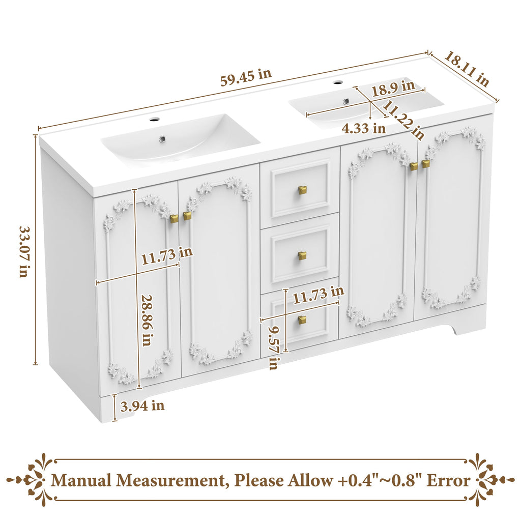 60" White French Bathroom Vanity