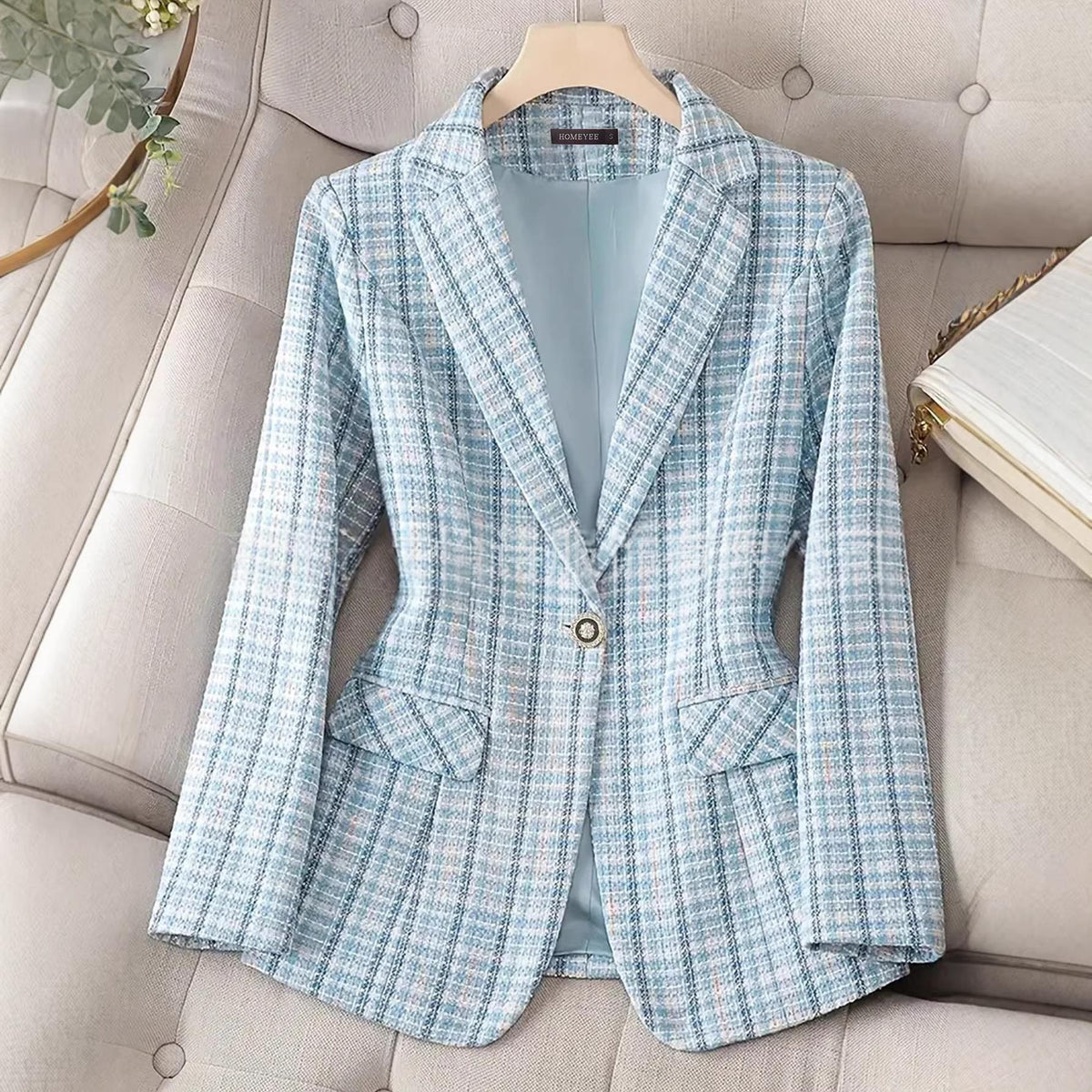 Womens Casual And Loose Tailored Plaid Blazer