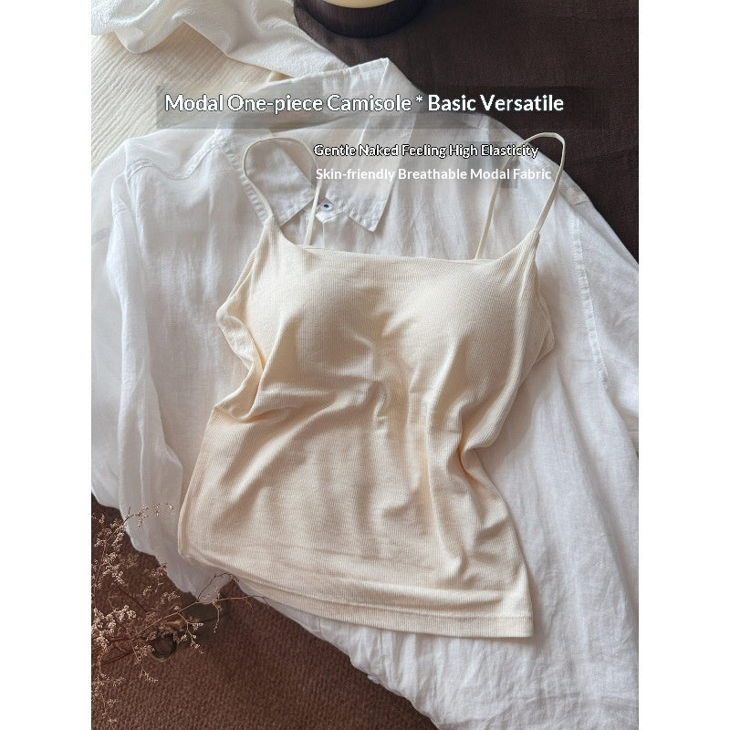 Modal Seamless One-piece Back-shaping Camisole With Built-in Padded Bra Ultra-stretch Base Layer