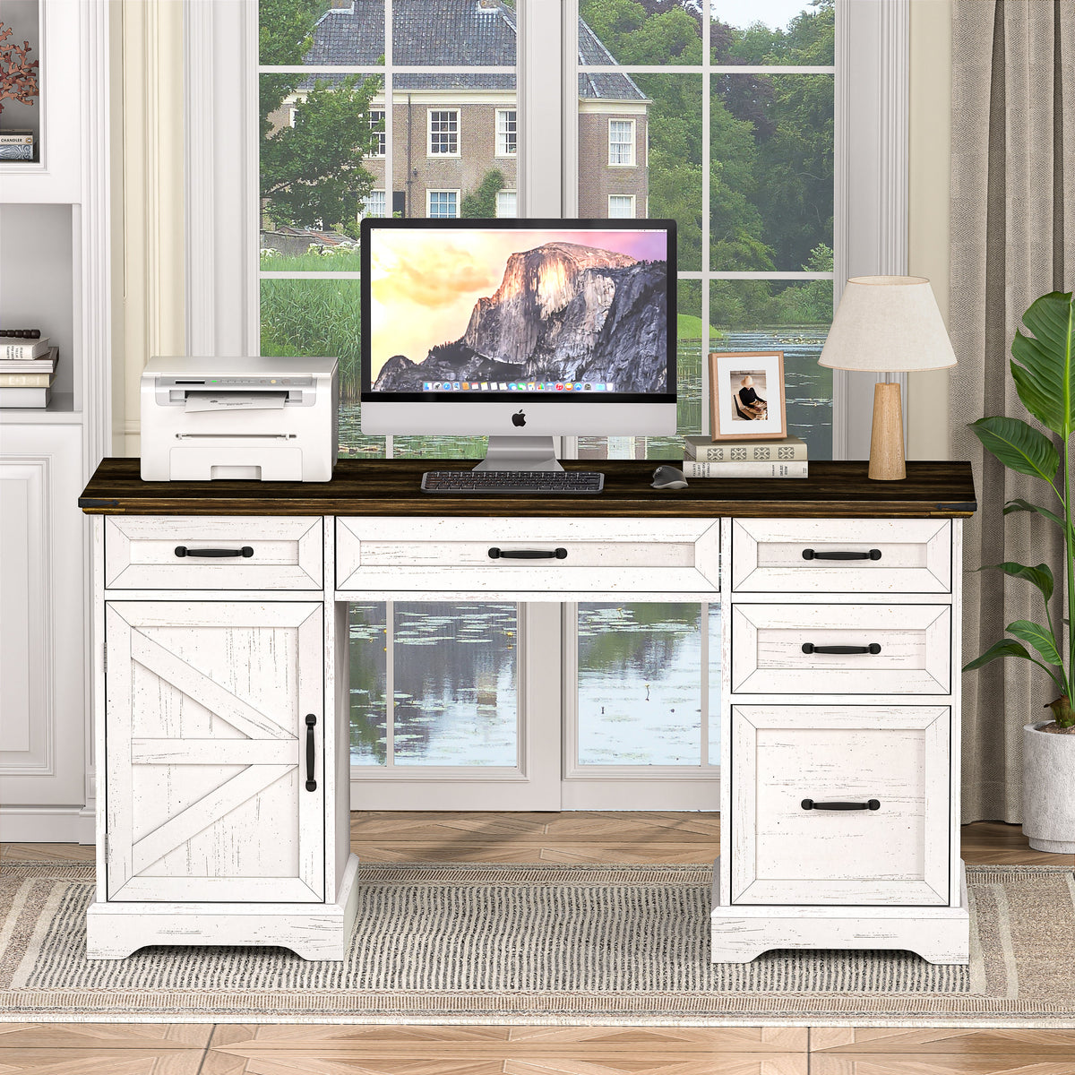 58" Farmhouse Executive Desk Modern Computer Desk
