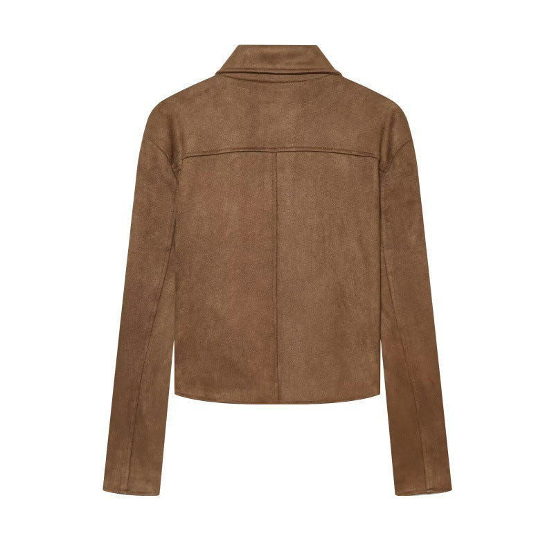 AutumnWinter Retro-chic Suede Velvet Lapel Double-breasted Jacket