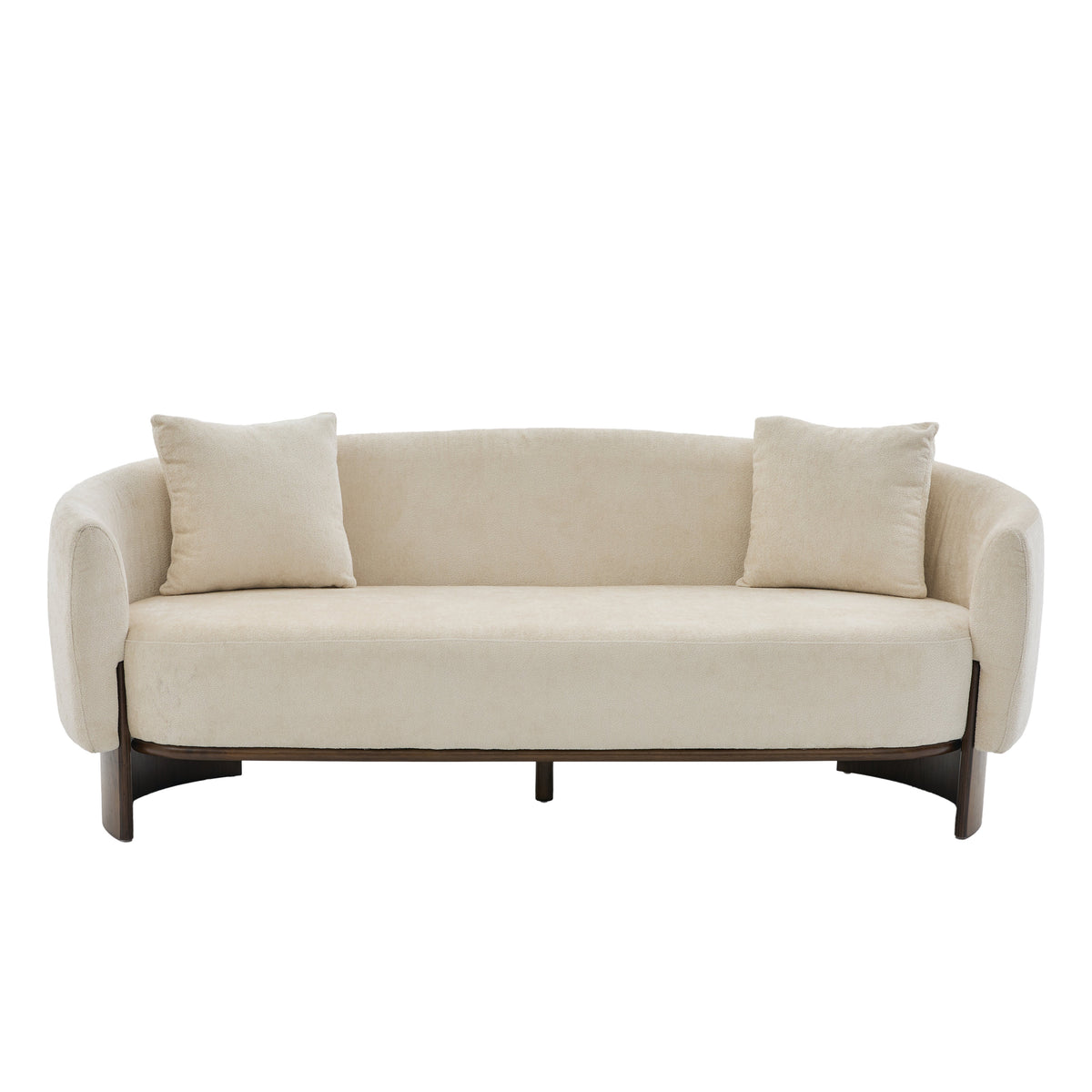 81 in. Curved Boucle Sofa with Wooden Base