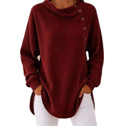 Self-developed 2026 Amazon Independent Station Solid Color Pullover Lapel Long Sleeve Button Textured Sweatshirt Top