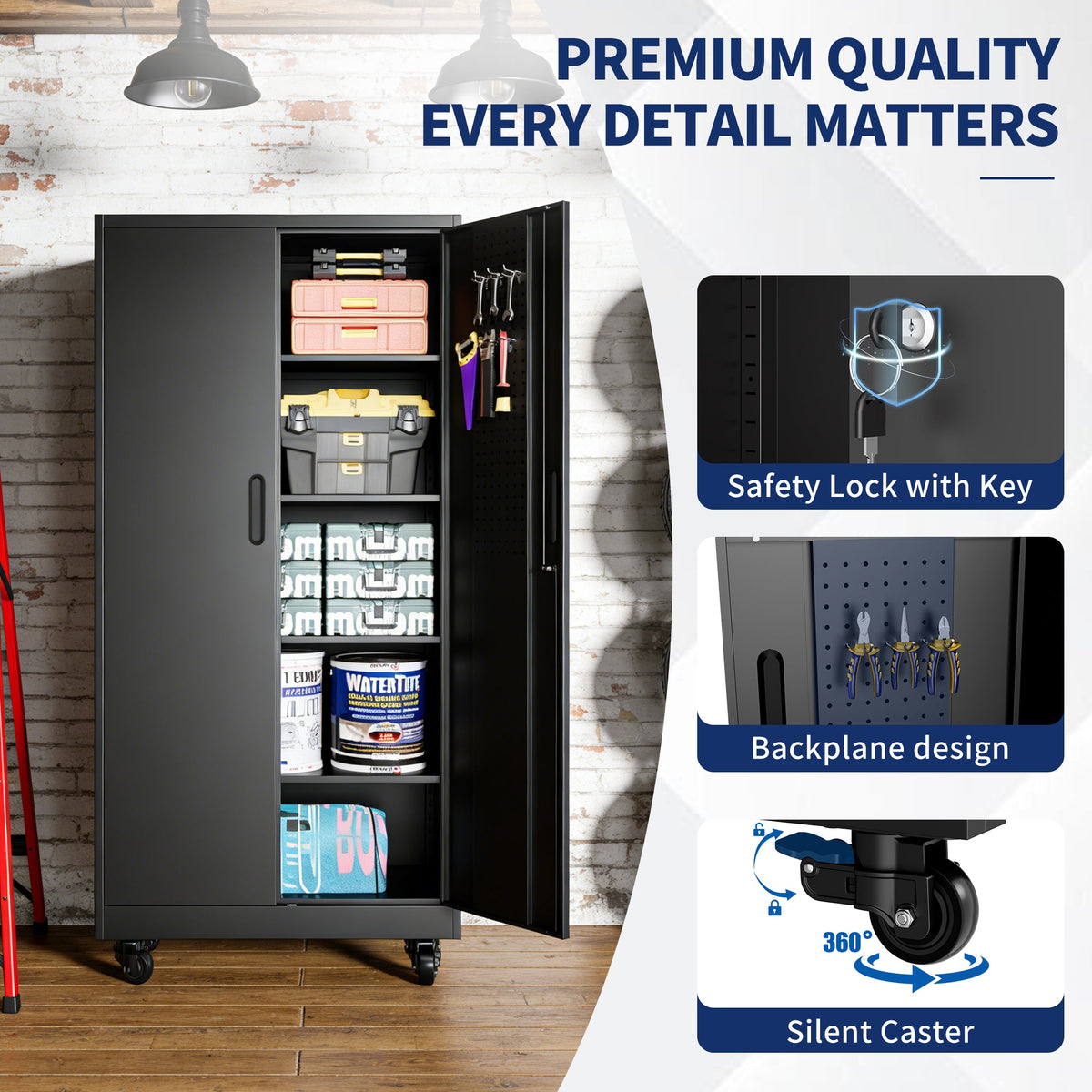 Heavy-Duty Metal Storage Cabinet with Wheels