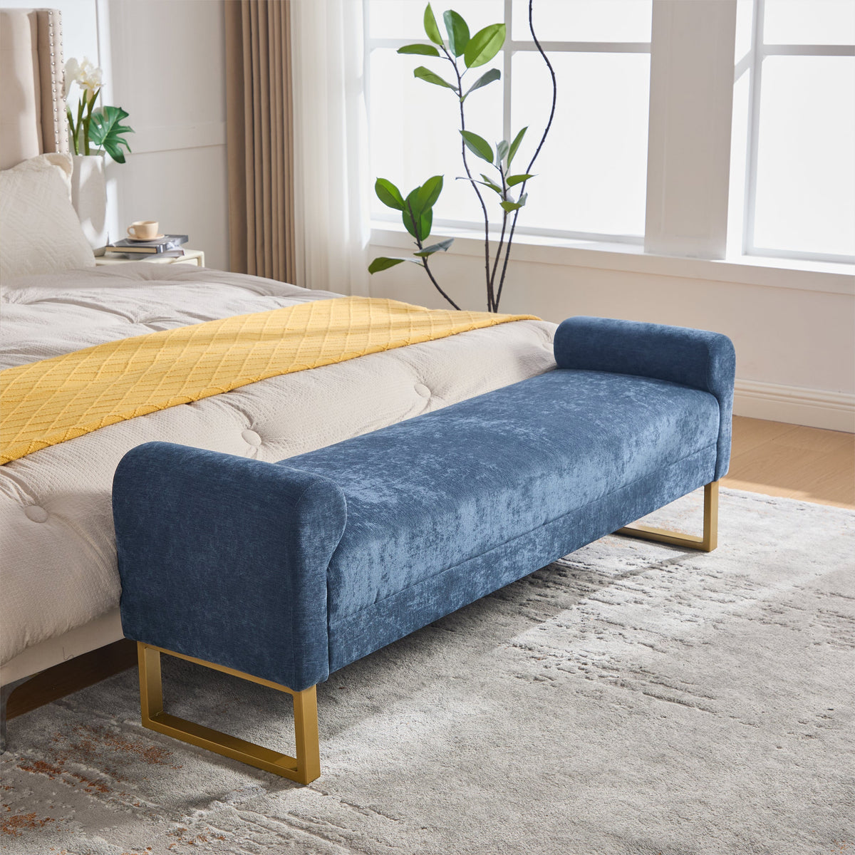 65" Ottoman Bench - Chenille Upholstered for Bedroom