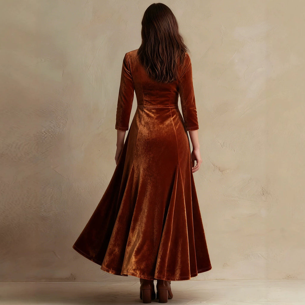 Elegant Collar-necked Long-sleeved Waist-cinching Dress