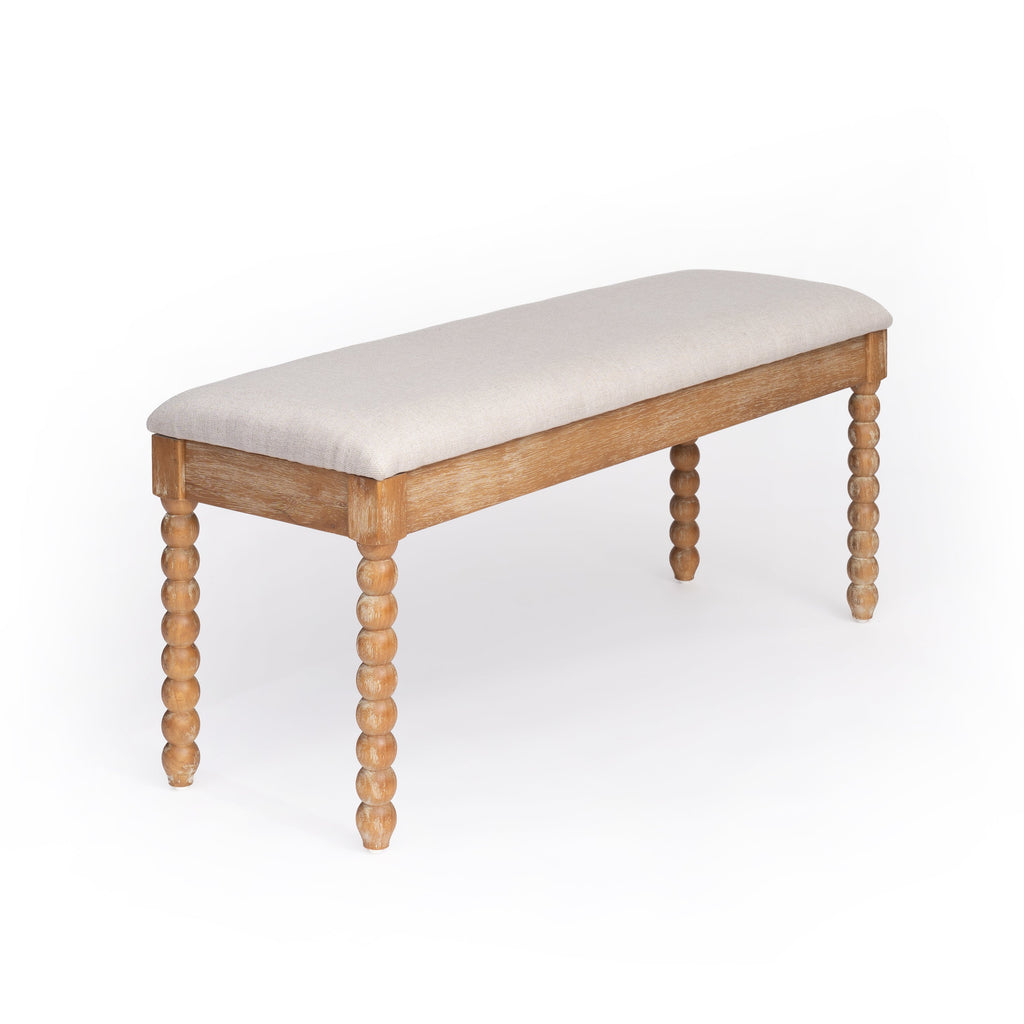 Farmhouse Wooden Storage Bench with Soft Cushion – Turned Spindle Legs