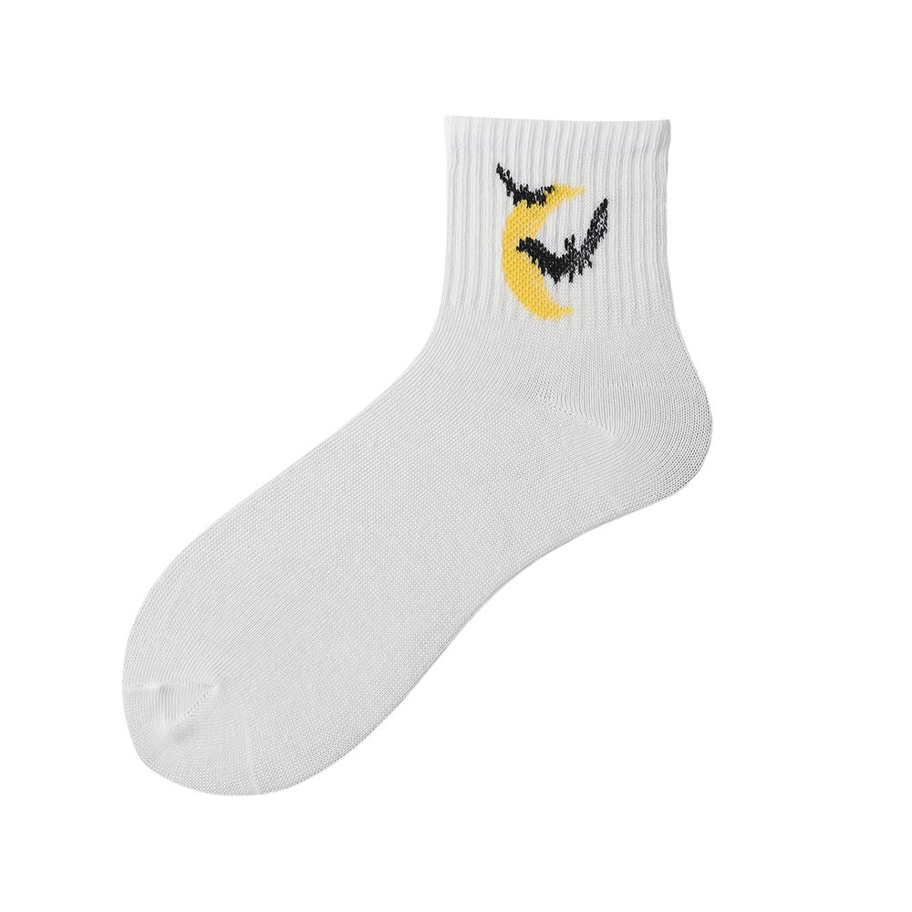 Cute Ghost Mid-Calf Halloween Socks With Pumpkin Print For Women