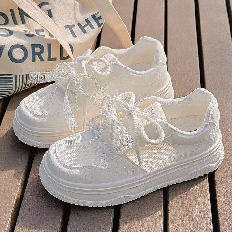 2026 Summer New Women's Mesh Breathable White Shoes, Chic All-Match Casual Skate Shoes, Thick Sole Sneakers For Dresses