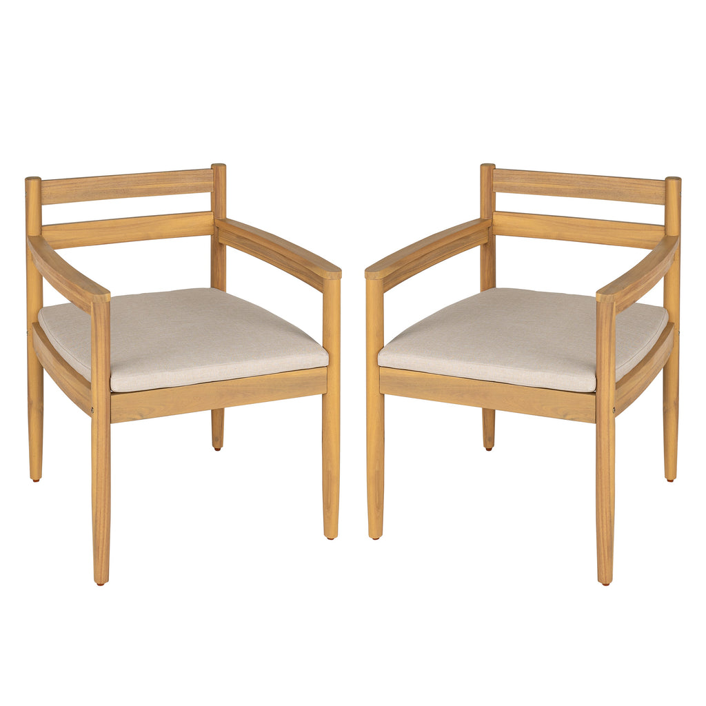 Outdoor Acacia Dining Armchair with Cushions, Set of 2
