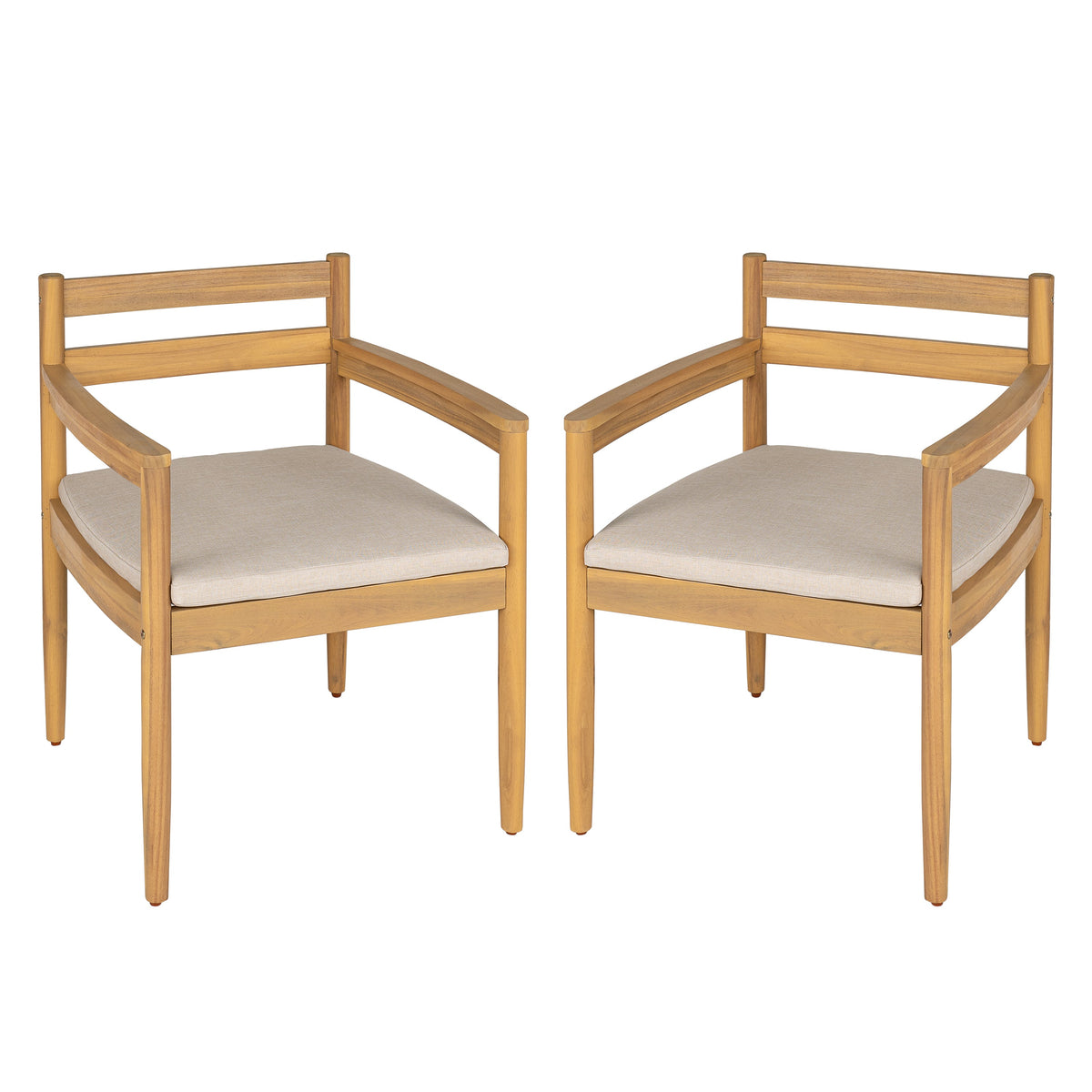 Outdoor Acacia Dining Armchair with Cushions, Set of 2