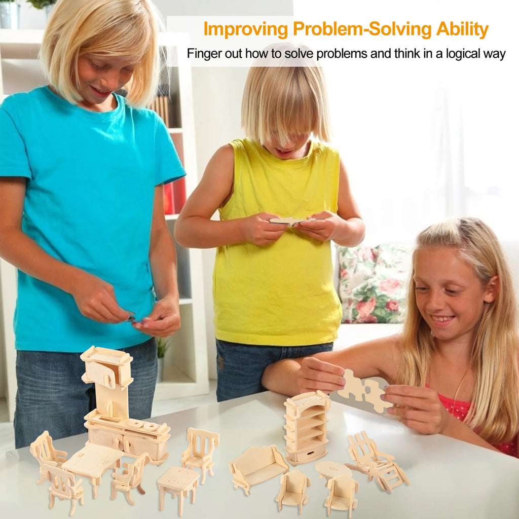 3D Wooden Dollhouse Furniture Puzzle Kit