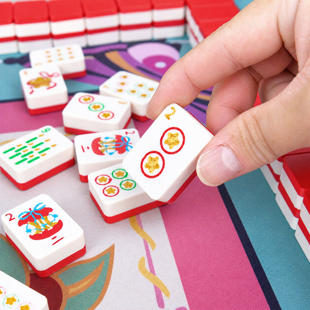 160PCS Christmas American Mahjong Set 3D Printed Red White Mahjong Tiles With Holiday Designs Storage Case For Game Night