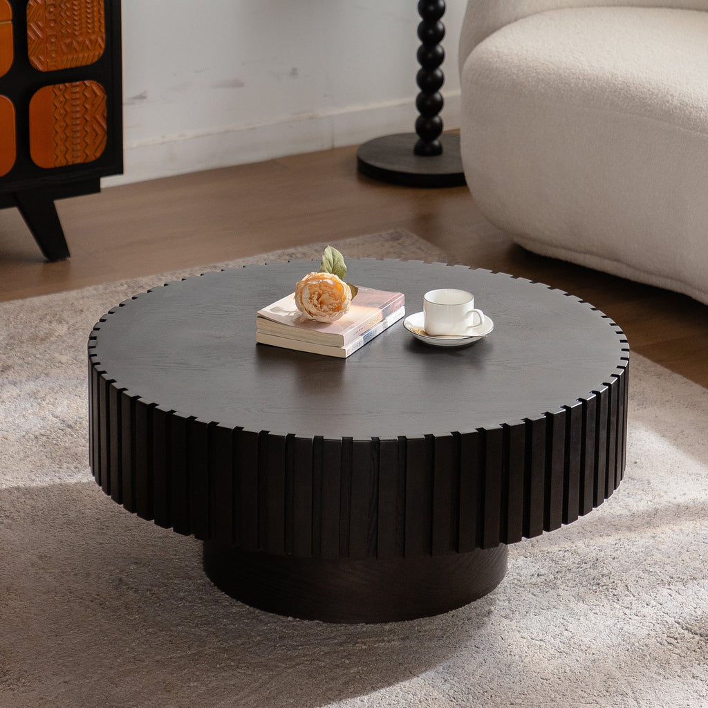 Round Coffee Table with Handcrafted Relief