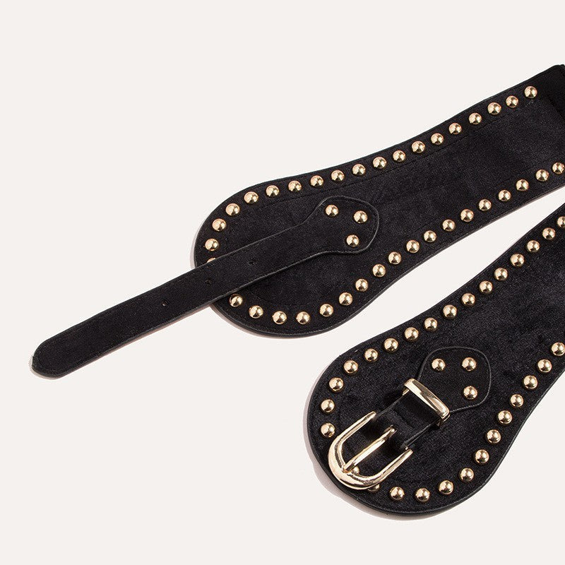 Women's Fashion Handsome Suede Rivet Elastic Wide Waist Seal Adjusting Western-style Elastic Belt