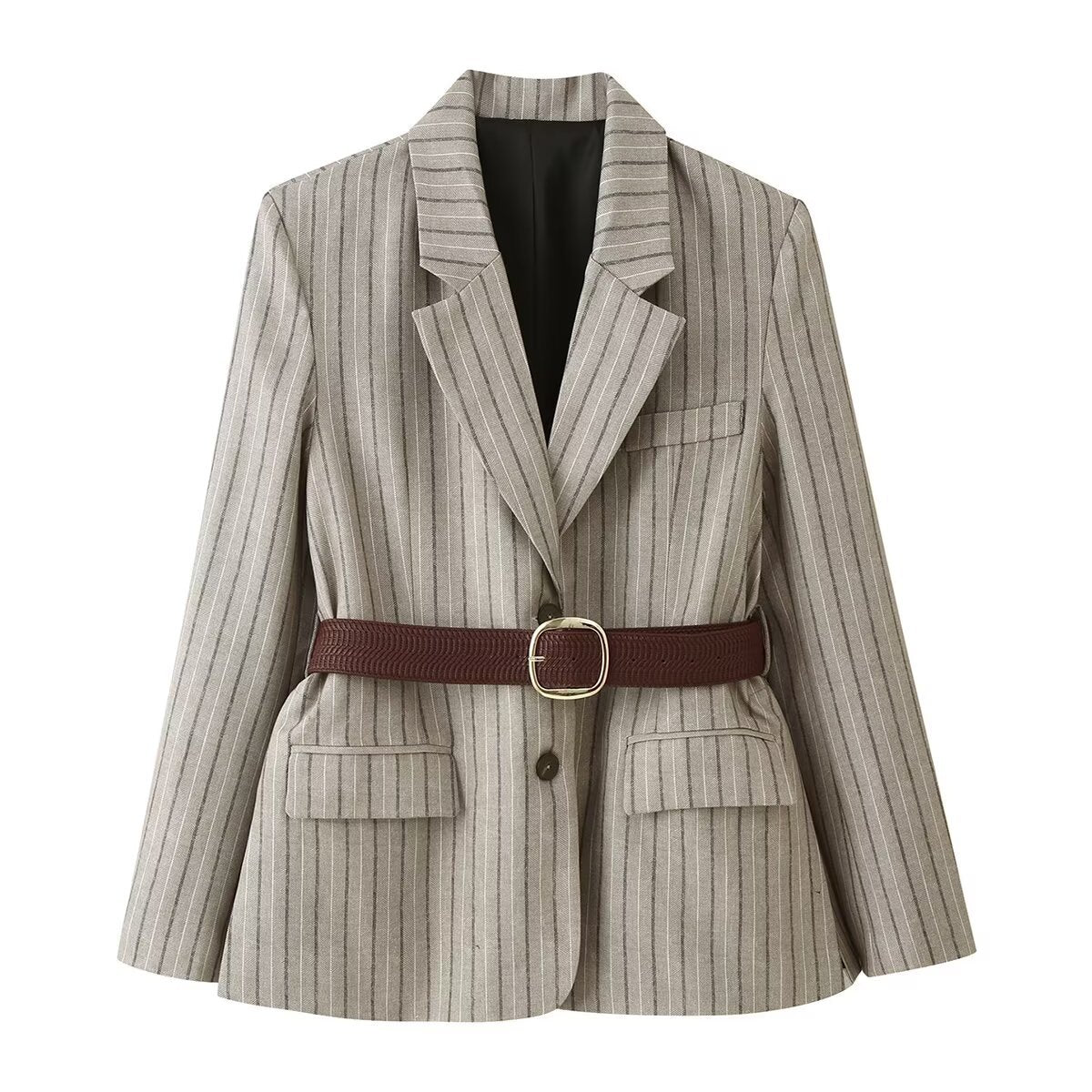 Fashionable Herringbone Blazer With A Belt