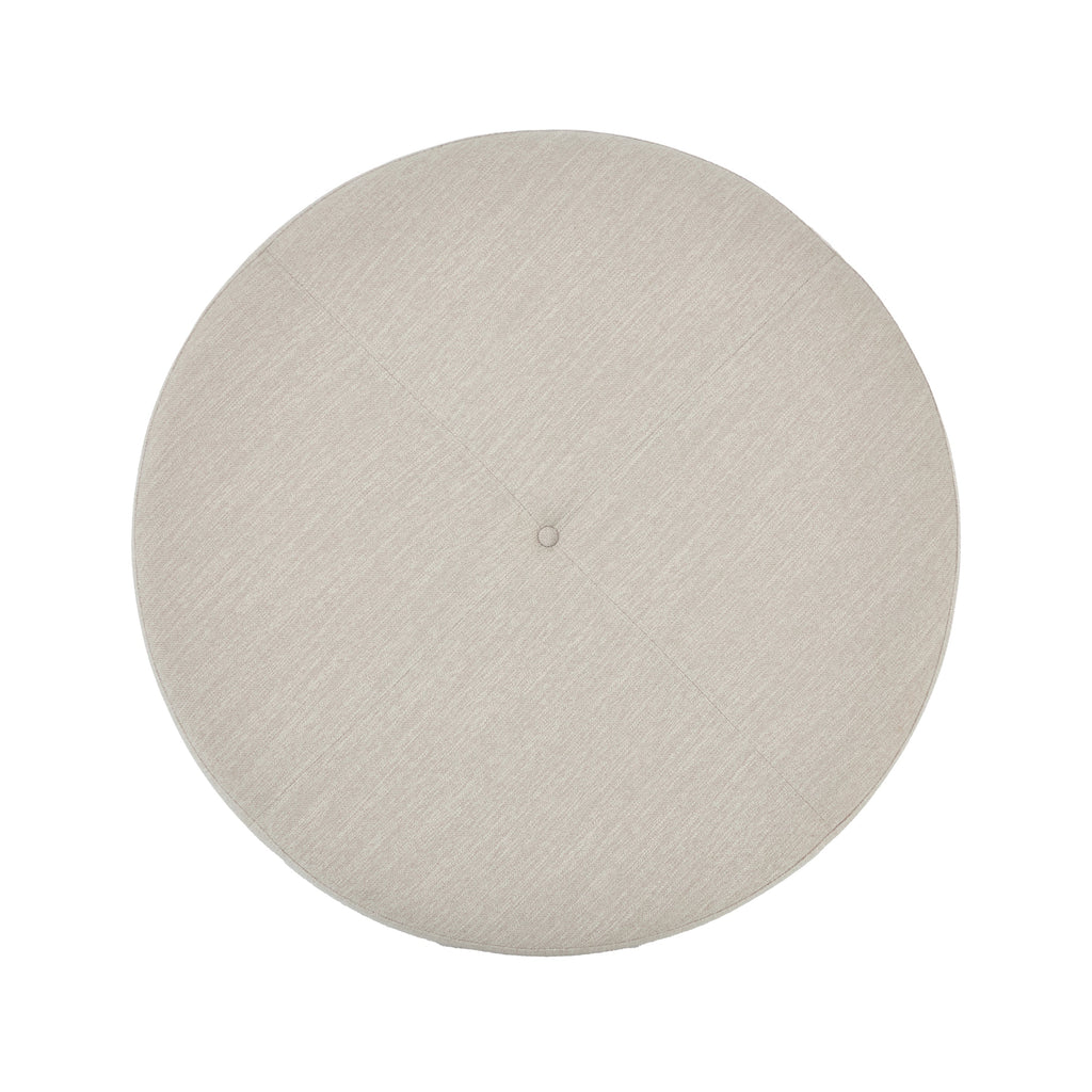 Beige Fabric Round Ottoman with Solid Wood Cross Base