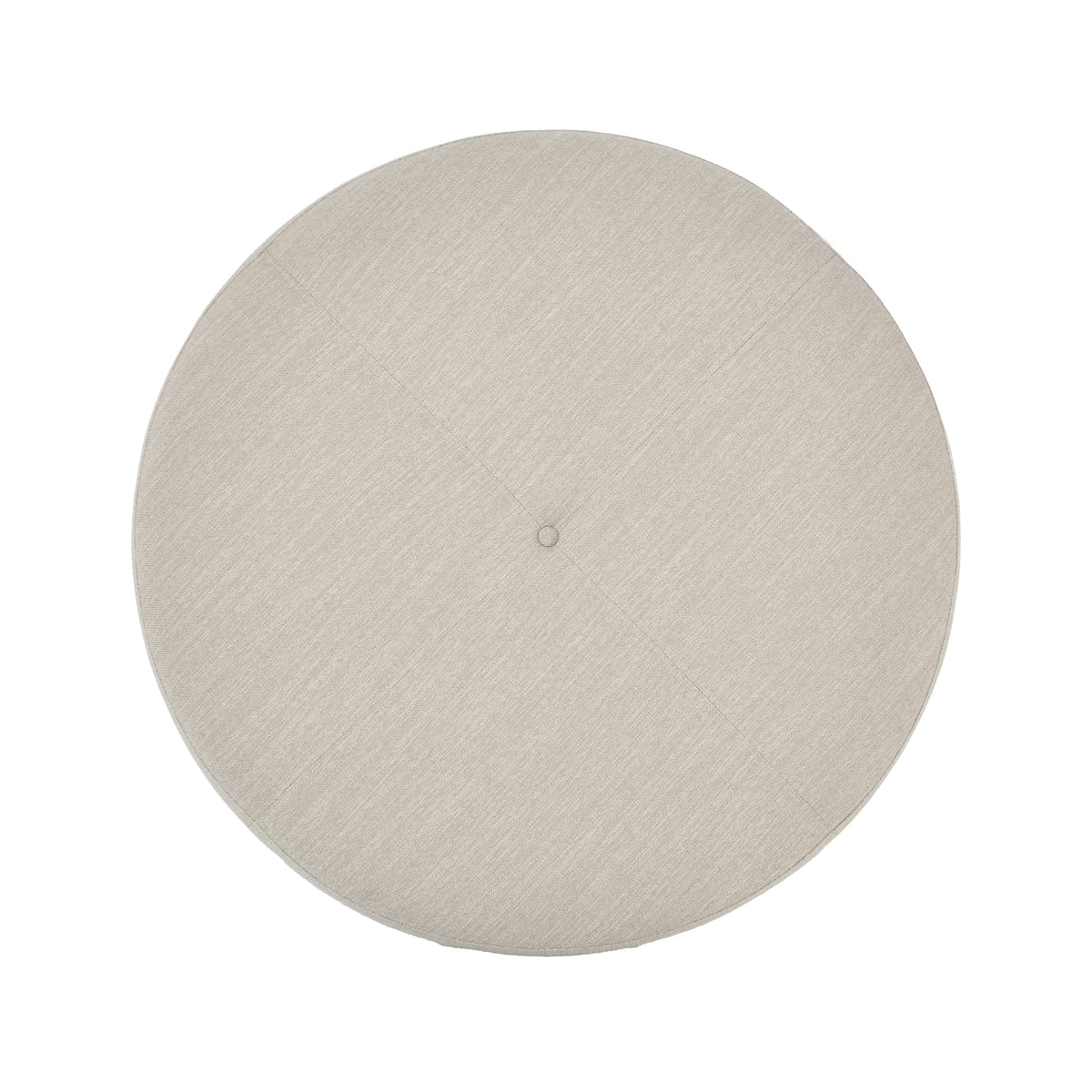 Beige Fabric Round Ottoman with Solid Wood Cross Base