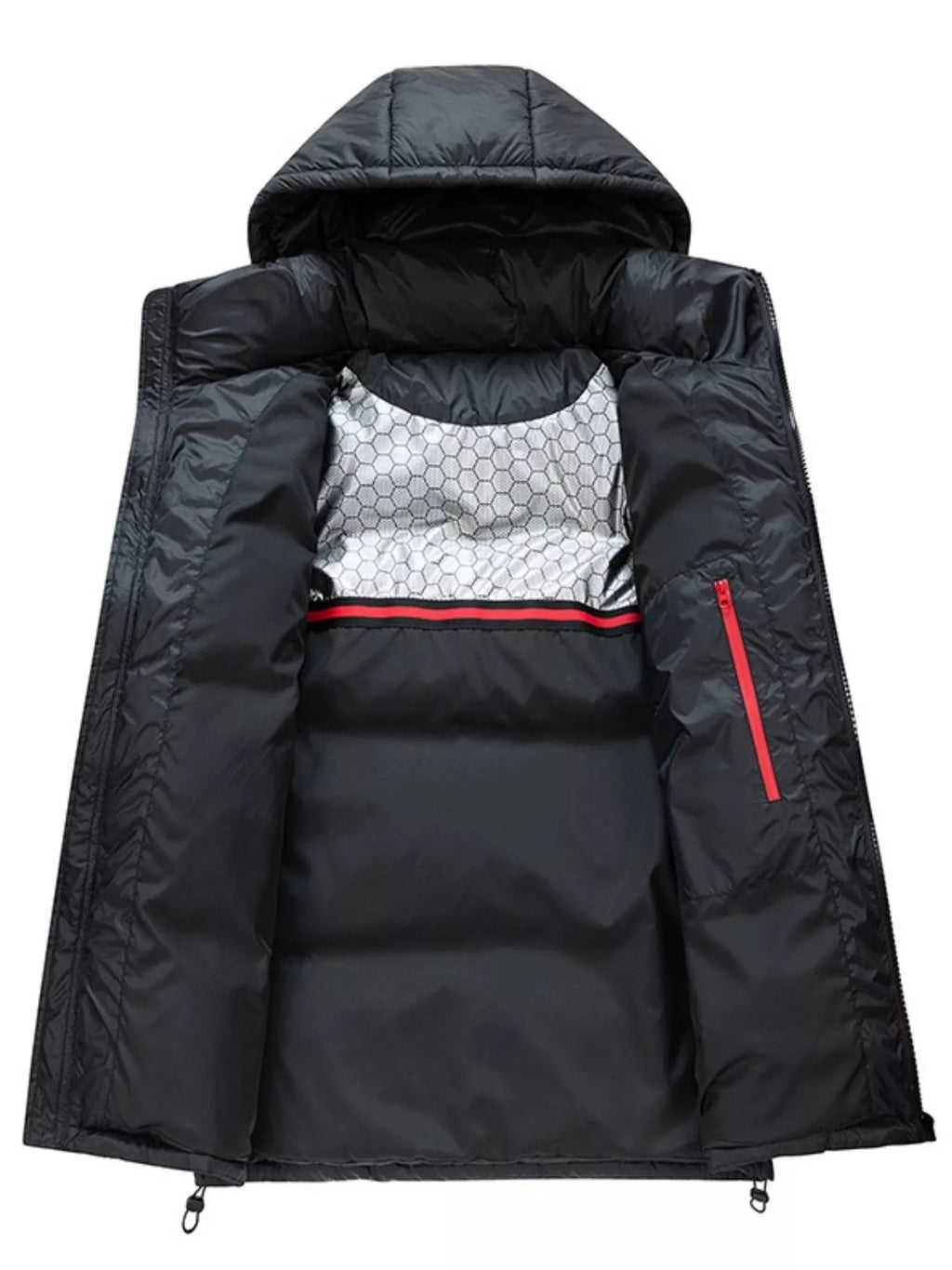 Men's Full Size Contrast Hooded Zip Up Down Jacket Plus Size