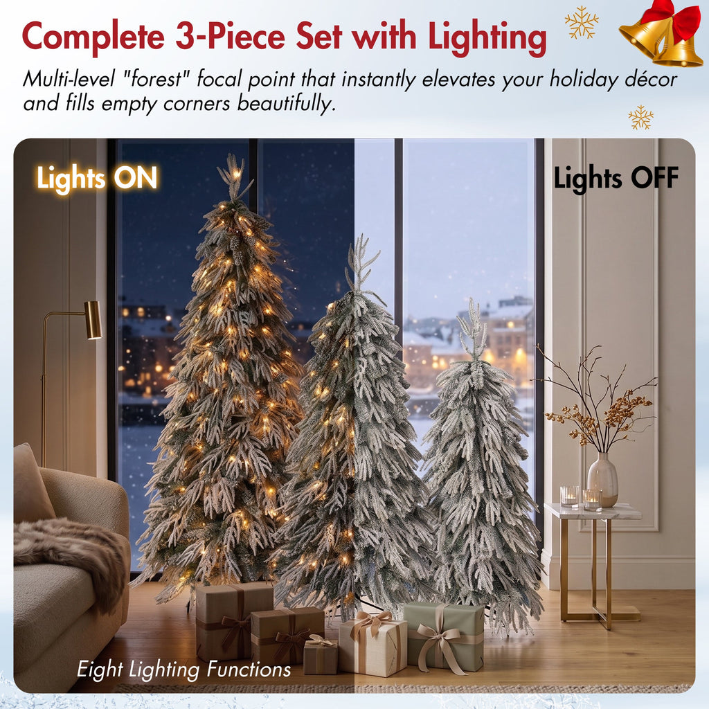 Snowy Cascading Christmas Trees 3-Piece Set