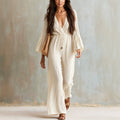 Bohemian-style V-neck Loose-fit Wide-leg Jumpsuit