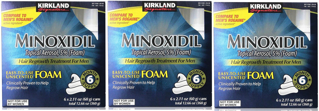 Kirkland Signature Hair Regrowth Minoxidil for Men 2.11oz (6 Ct) (Pack of 3)