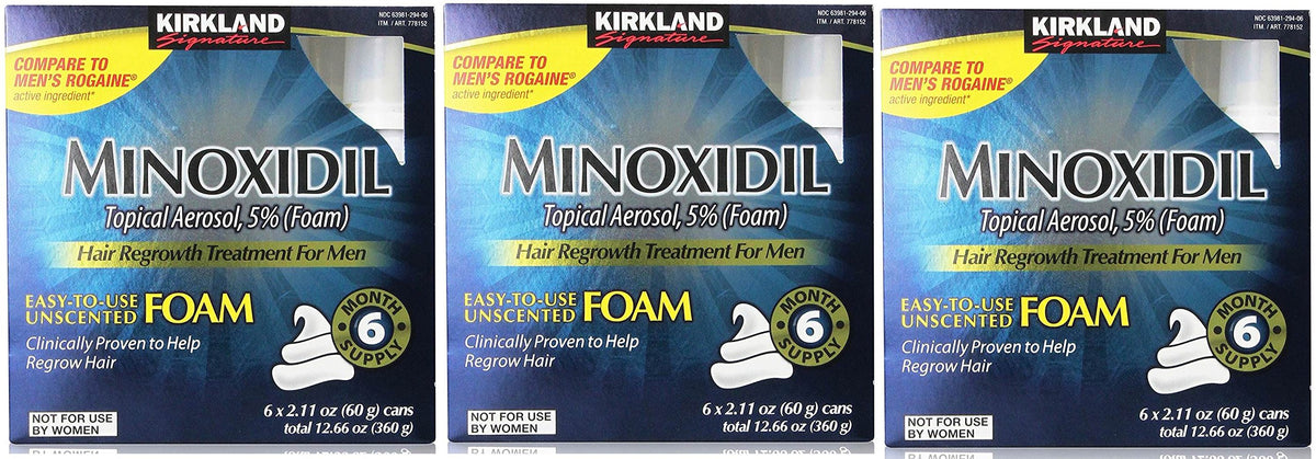 Kirkland Signature Hair Regrowth Minoxidil for Men 2.11oz (6 Ct) (Pack of 3)