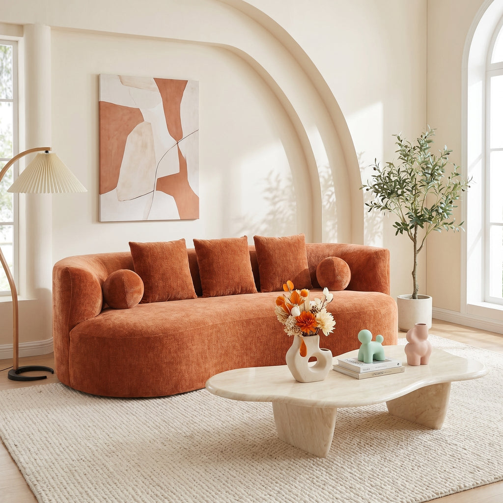 90-Inch Curved Modern Chenille Sofa