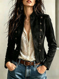 Vintage Double-Breasted Short Coat Womens Stand-Neck Jacket