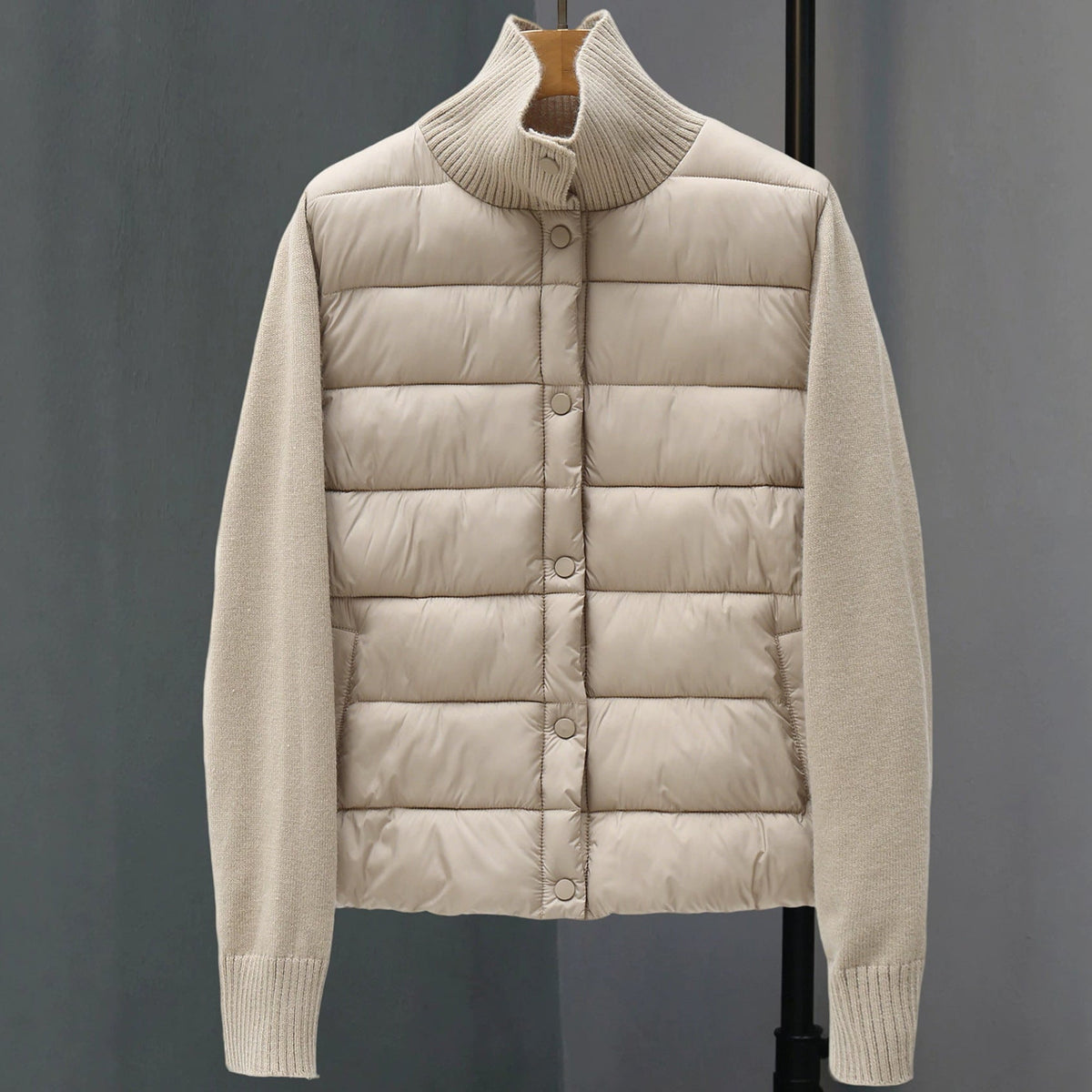 Womens Casual Stand-collar Knitted Cotton Coat